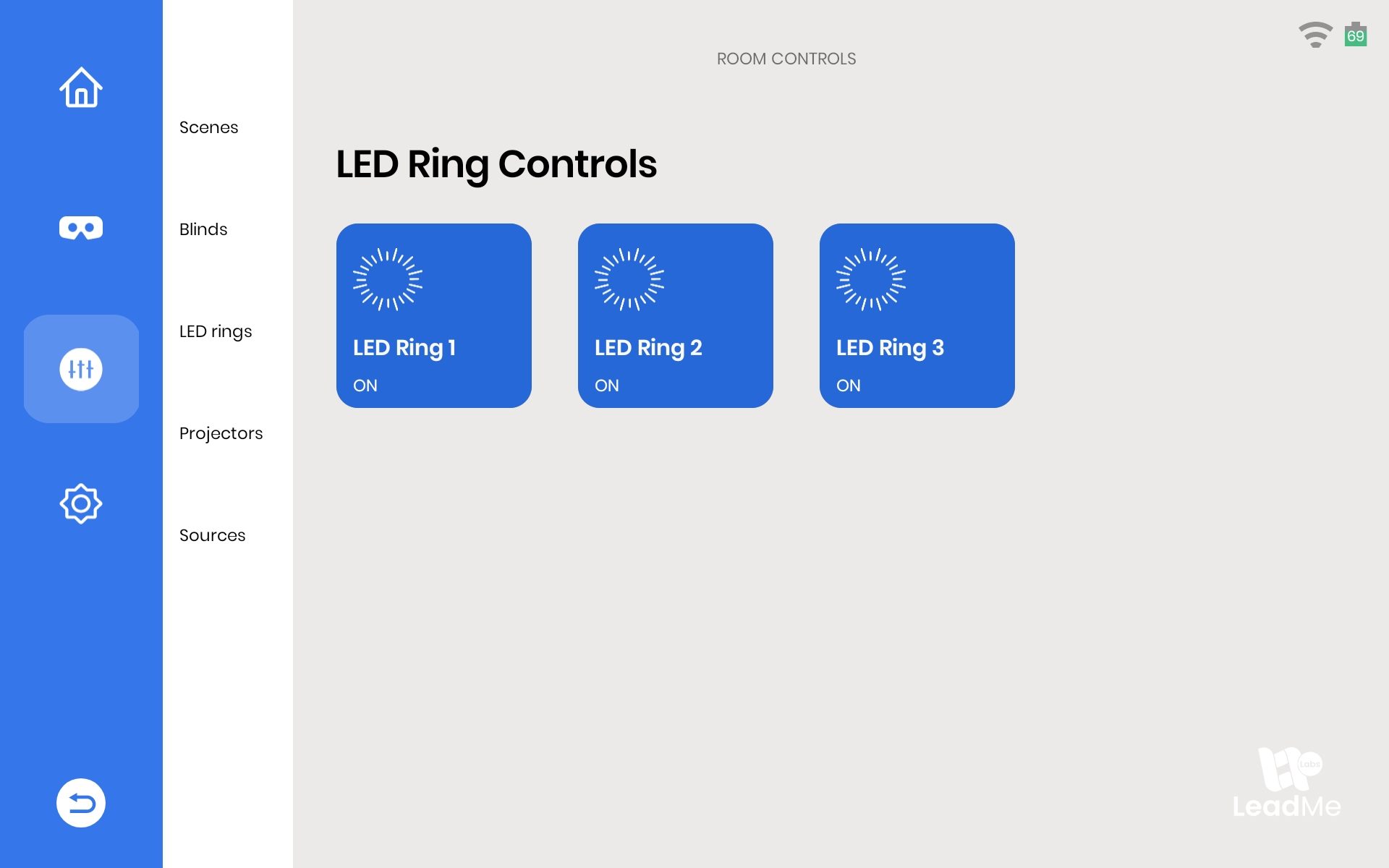 LED rings have been switched on using LeadMe
